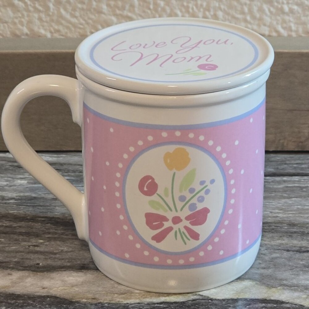 Hallmark Mug Mates 1988 “Love You Mom” Ceramic Mug w/ Lid Vintage Made in Japan